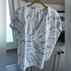 Lucky Brand Blue & White Tie-Dye Short Sleeve Top | Size XL